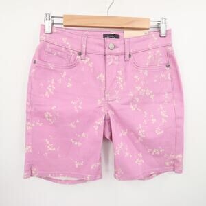 NYDJ Shorts Purple White Floral Pattern Ella Sideseam Slits Bermuda Shorts 2P